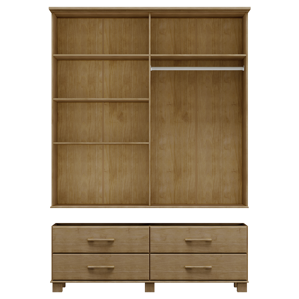 Guarda Roupa 4P 4G Espelho Madeira Maciça 168 cm 2252 Freijo Milani Store