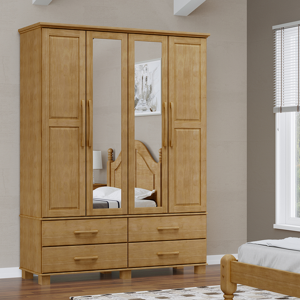 Guarda Roupa 4P 4G Espelho Madeira Maciça 168 cm 2252 Freijo Milani Store