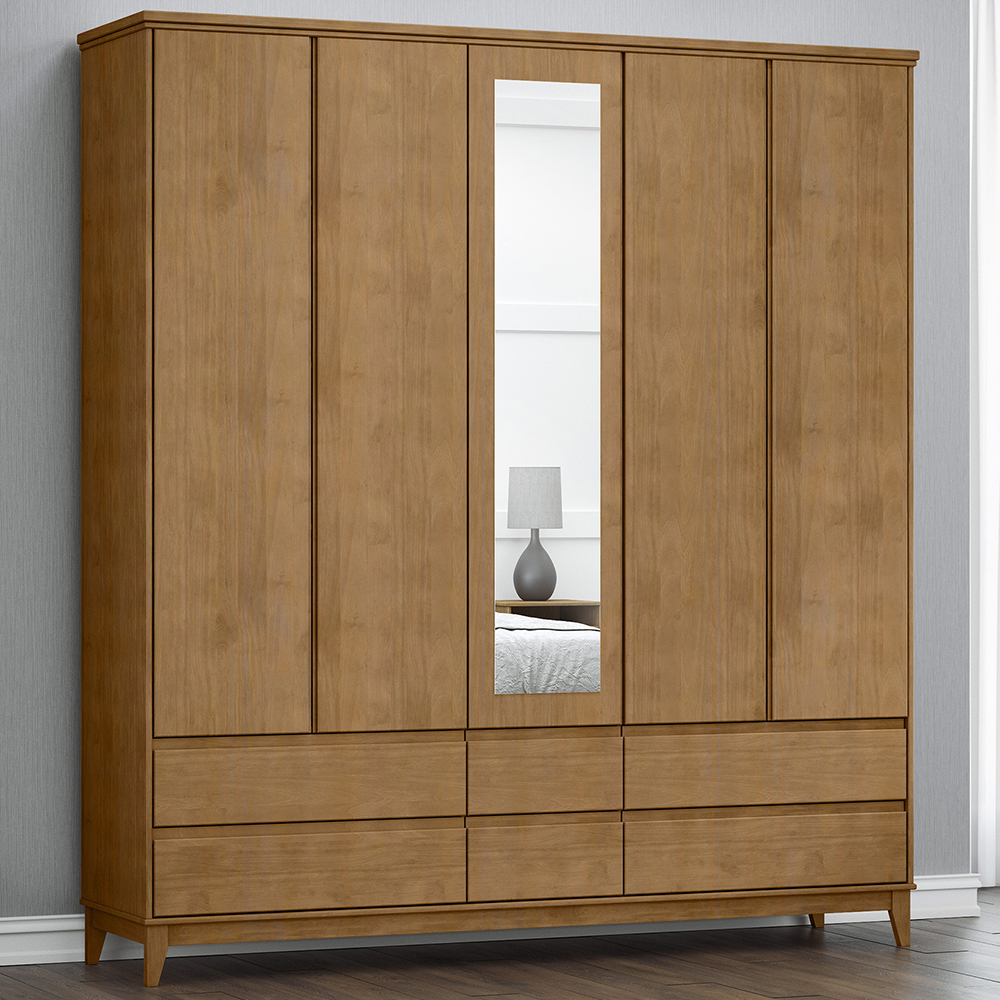 Guarda Roupa 5P 6G Espelho MDF 200 cm 2814 Freijo Milani Store