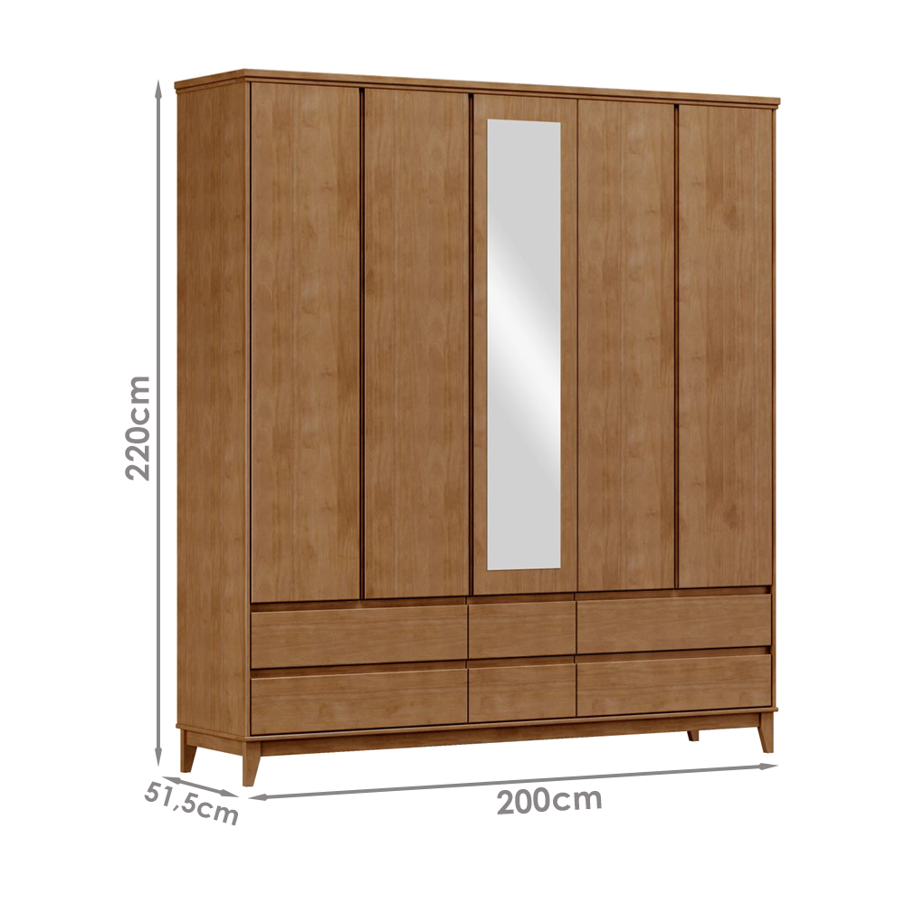 Guarda Roupa 5P 6G Espelho MDF 200 cm 2814 Freijo Milani Store
