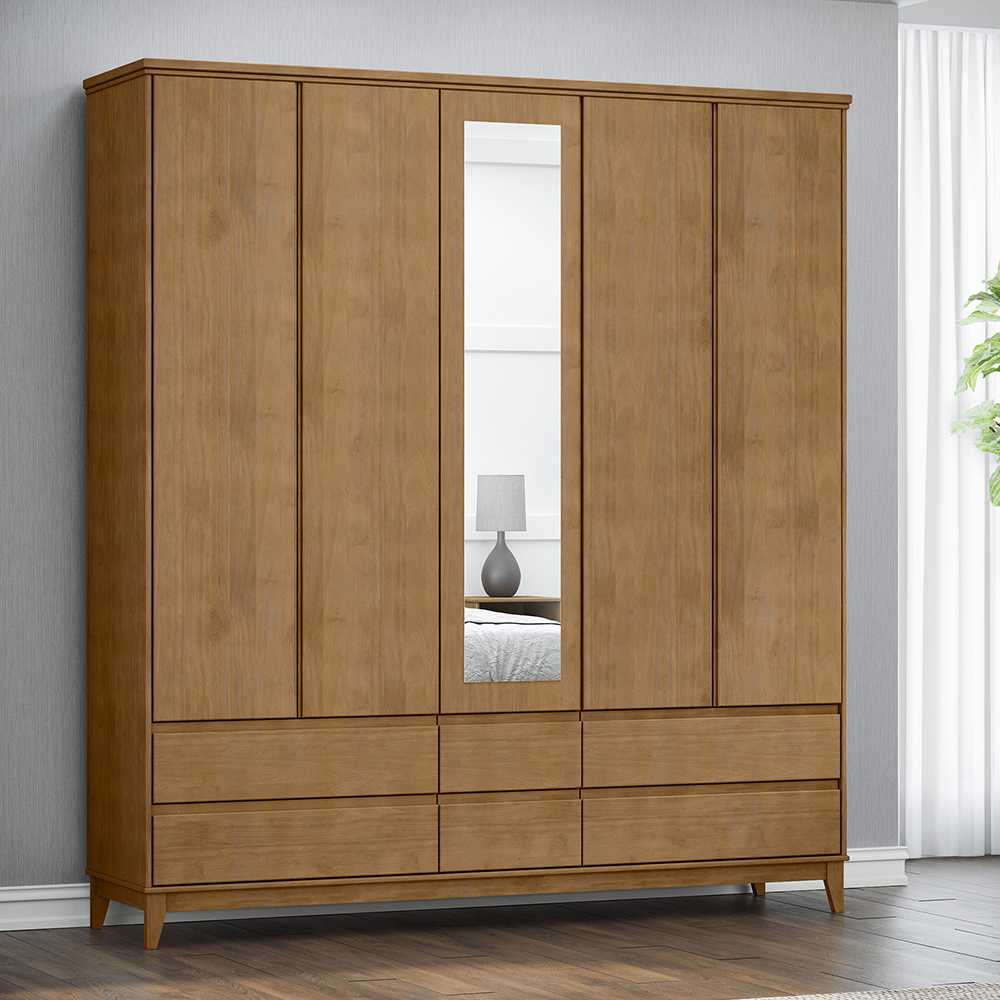 Guarda Roupa 5P 6G Espelho MDF 200 cm 2814 Freijo Milani Store