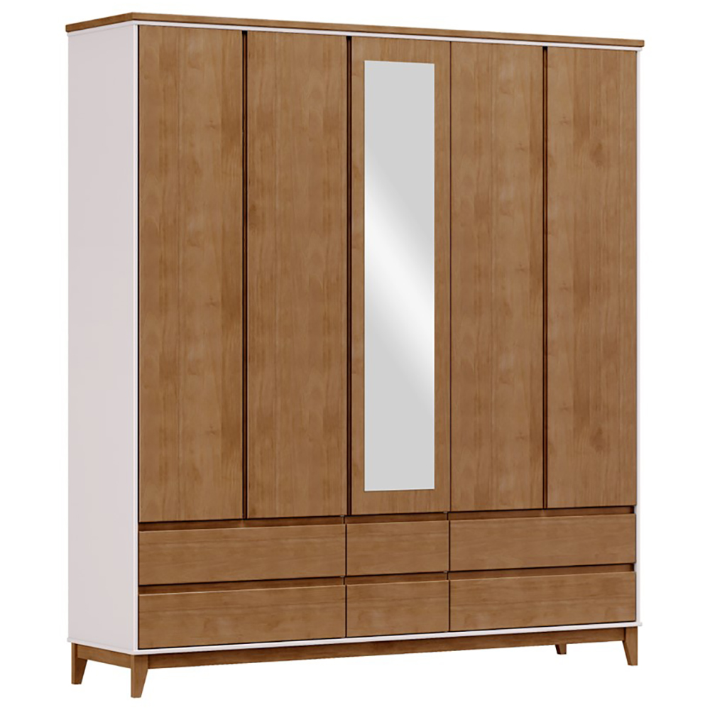 Guarda Roupa 5P 6G Espelho MDF 200 cm 2814 Off White Freijo Milani Store