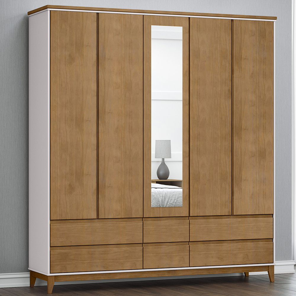 Guarda Roupa 5P 6G Espelho MDF 200 cm 2814 Off White Freijo Milani Store