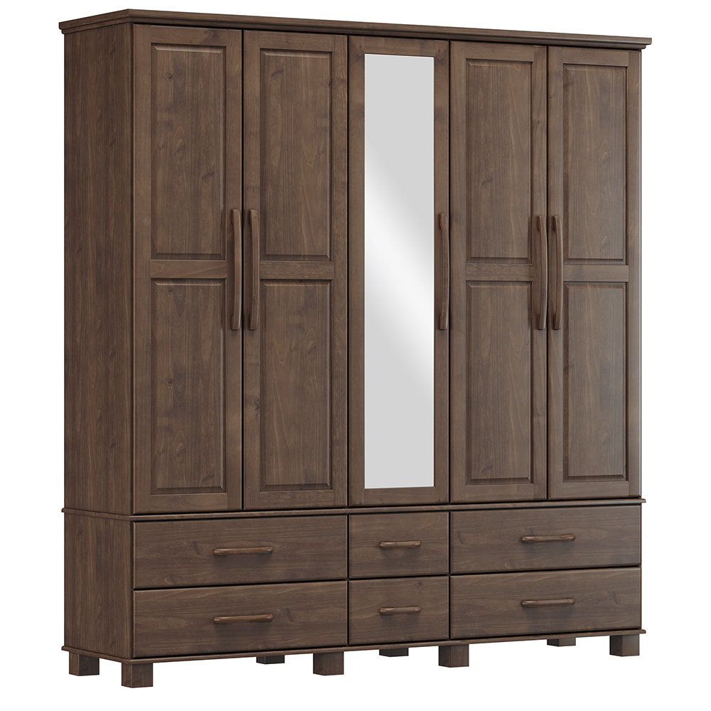 Guarda Roupa 5P 6G Espelho Madeira Maciça 208 cm 2253 Cafe Milani Store