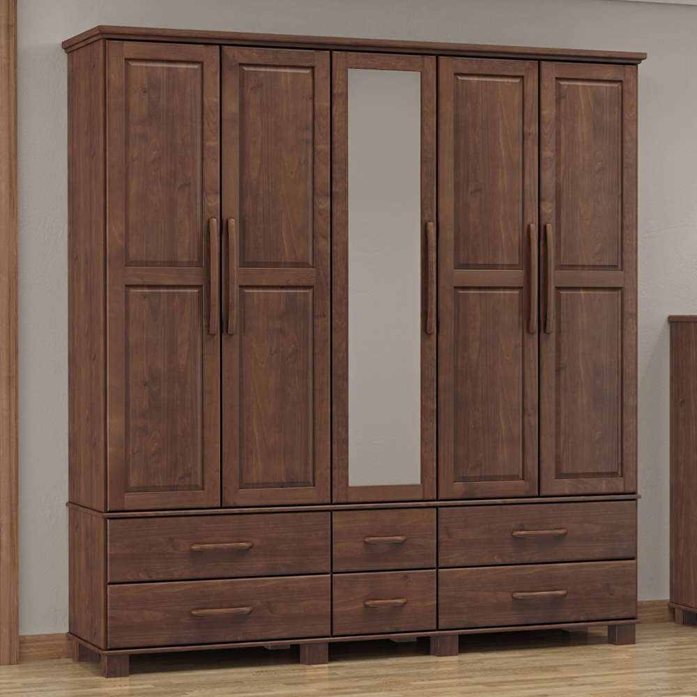 Guarda Roupa 5P 6G Espelho Madeira Maciça 208 cm 2253 Cafe Milani Store