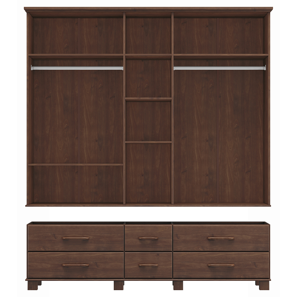 Guarda Roupa 5P 6G Espelho Madeira Maciça 208 cm 2253 Cafe Milani Store