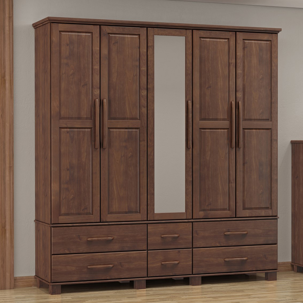 Guarda Roupa 5P 6G Espelho Madeira Maciça 208 cm 2253 Cafe Milani Store