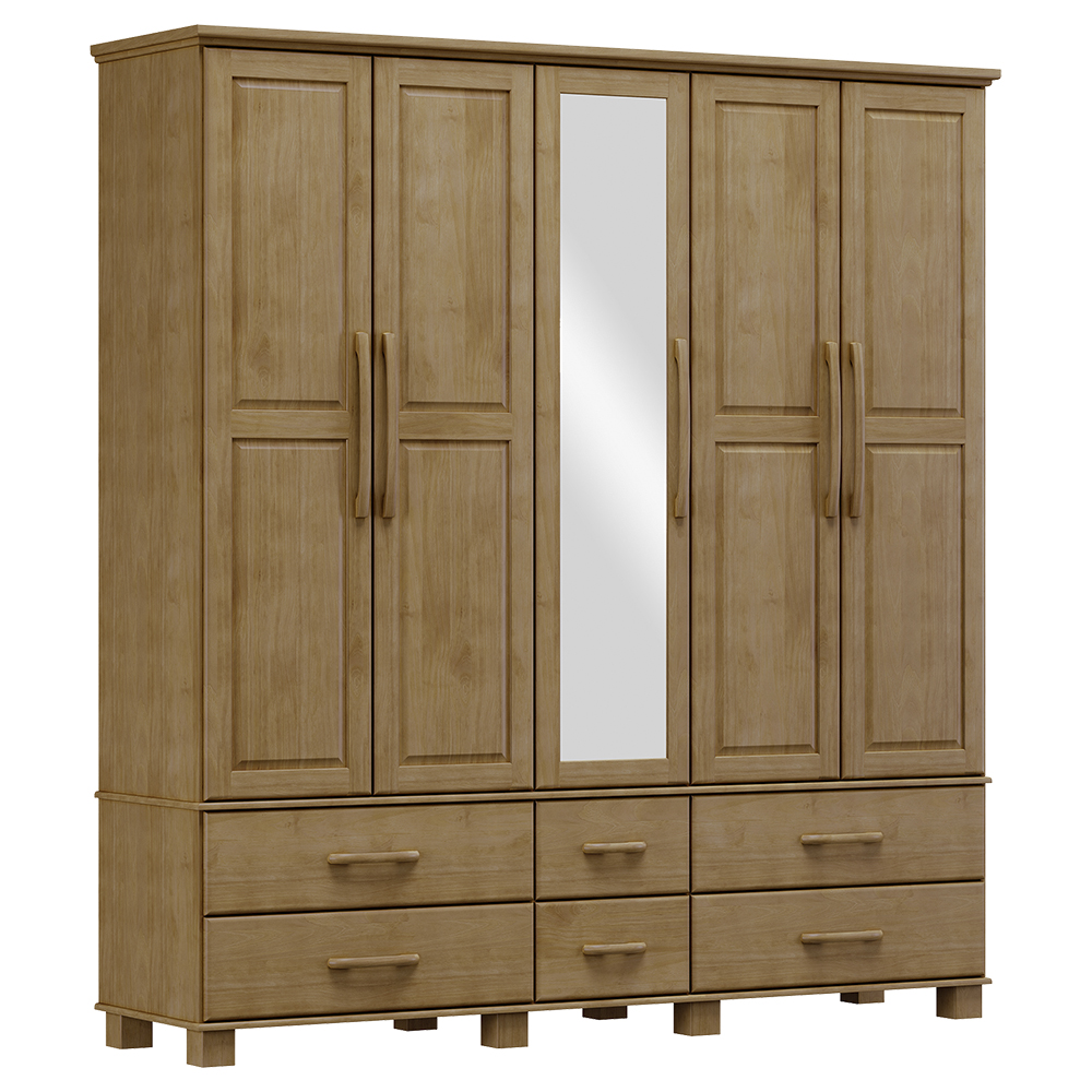 Guarda Roupa 5P 6G Espelho Madeira Maciça 208 cm 2253 Freijo Milani Store