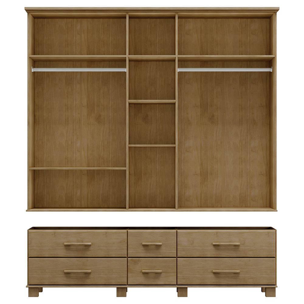 Guarda Roupa 5P 6G Espelho Madeira Maciça 208 cm 2253 Freijo Milani Store