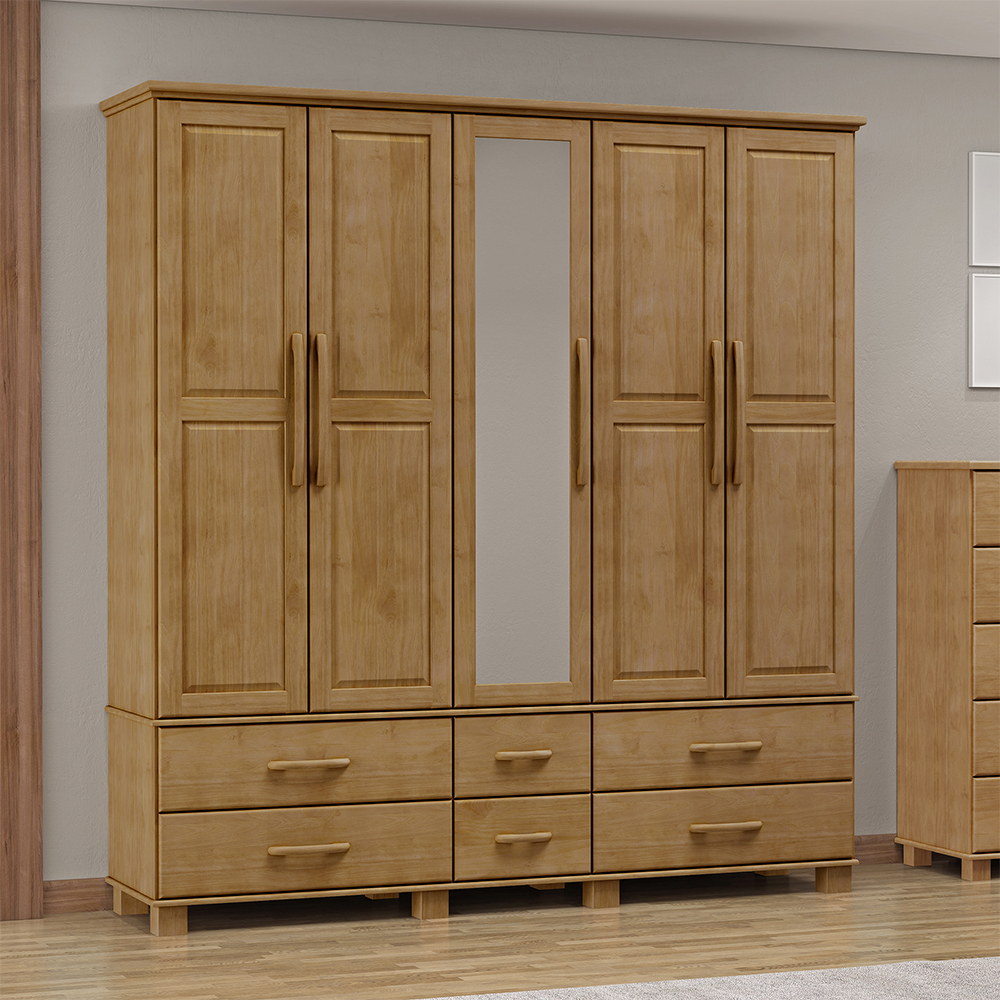 Guarda Roupa 5P 6G Espelho Madeira Maciça 208 cm 2253 Freijo Milani Store
