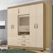 Guarda Roupa 6P 3G Espelho 180 cm 6542 Carvalho Am Off White INCP