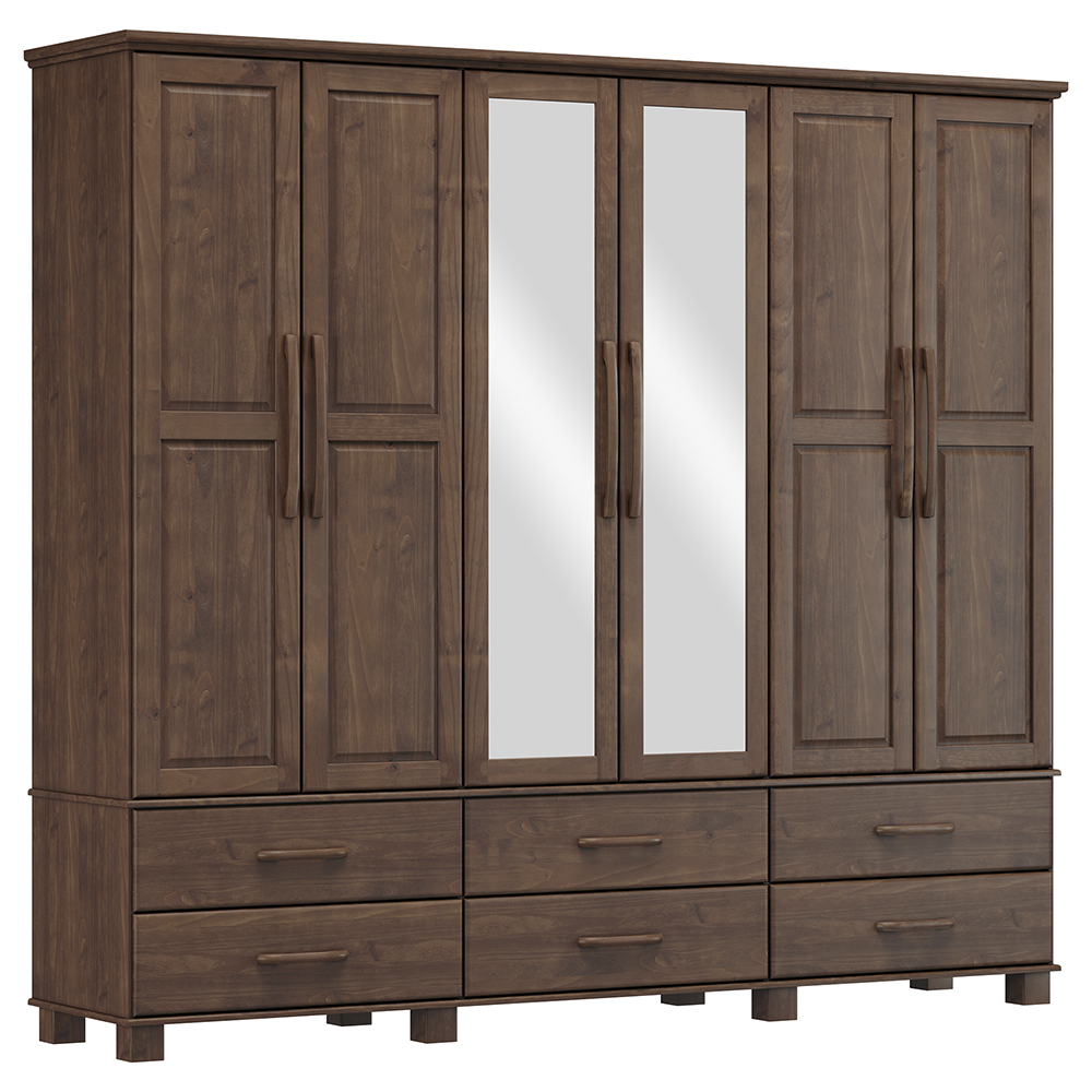 Guarda Roupa 6P 6G Espelho Madeira Maciça 248 cm 2254 Cafe Milani Store