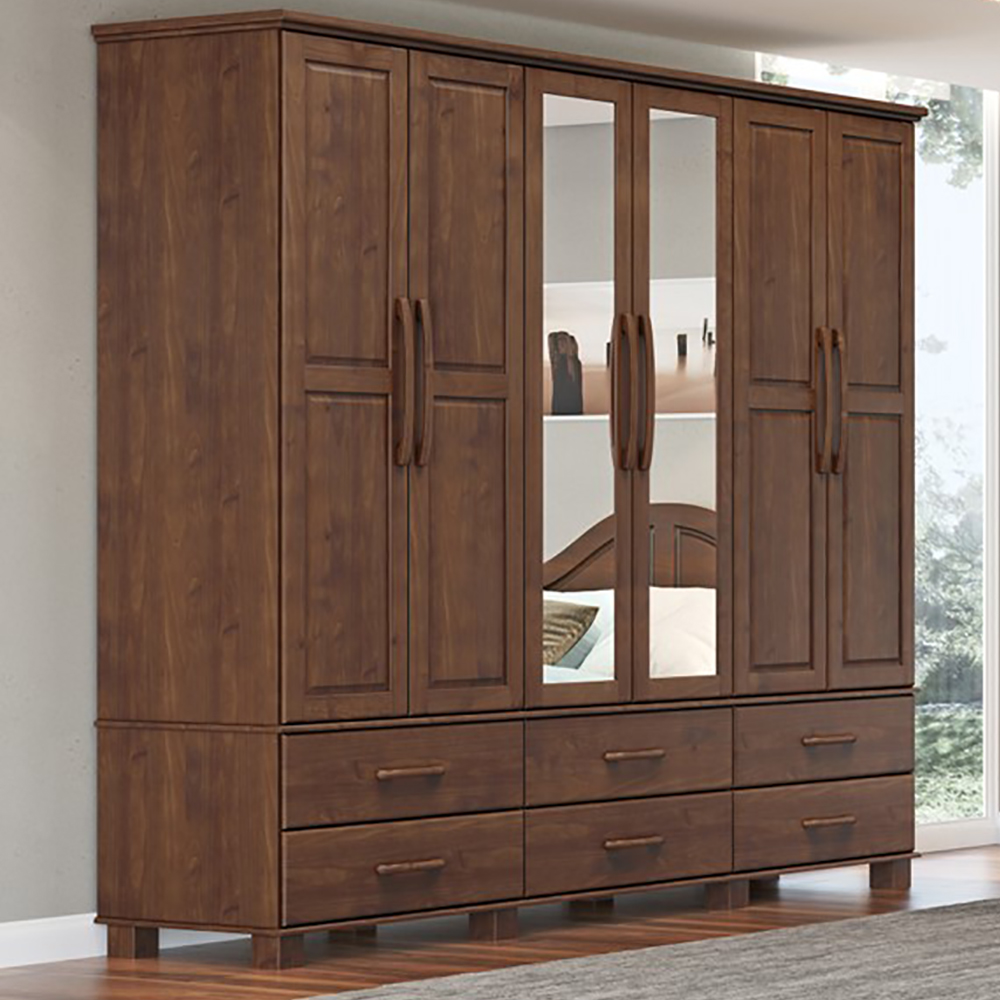 Guarda Roupa 6P 6G Espelho Madeira Maciça 248 cm 2254 Cafe Milani Store
