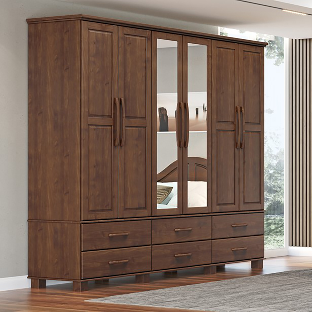 Guarda Roupa 6P 6G Espelho Madeira Maciça 248 cm 2254 Cafe Milani Store