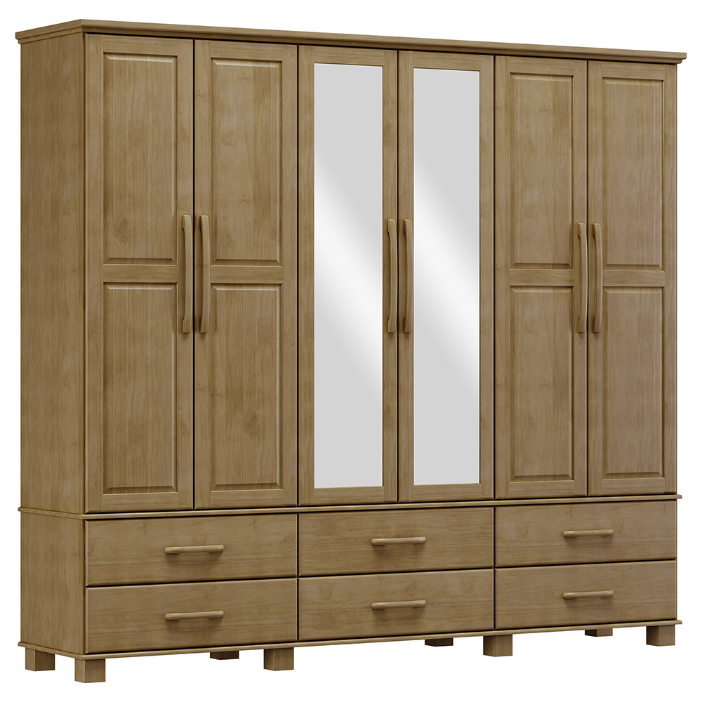 Guarda Roupa 6P 6G Espelho Madeira Maciça 248 cm 2254 Freijo Milani Store