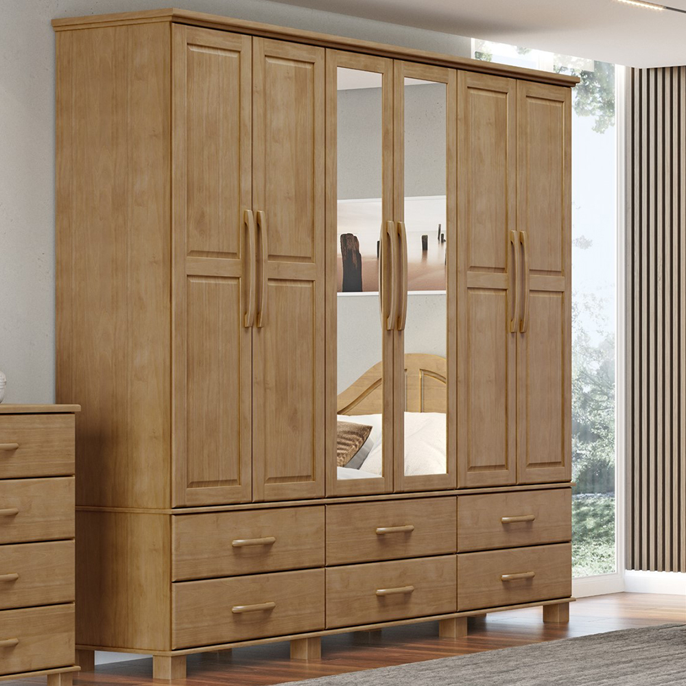 Guarda Roupa 6P 6G Espelho Madeira Maciça 248 cm 2254 Freijo Milani Store