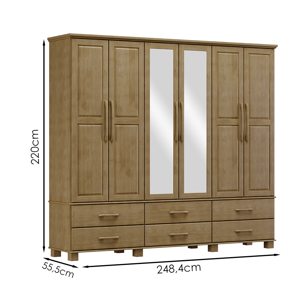 Guarda Roupa 6P 6G Espelho Madeira Maciça 248 cm 2254 Freijo Milani Store
