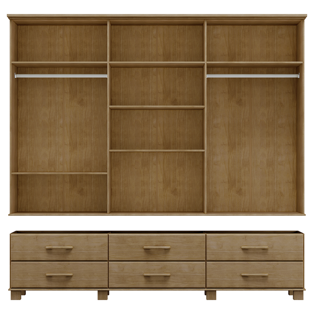 Guarda Roupa 6P 6G Espelho Madeira Maciça 248 cm 2254 Freijo Milani Store