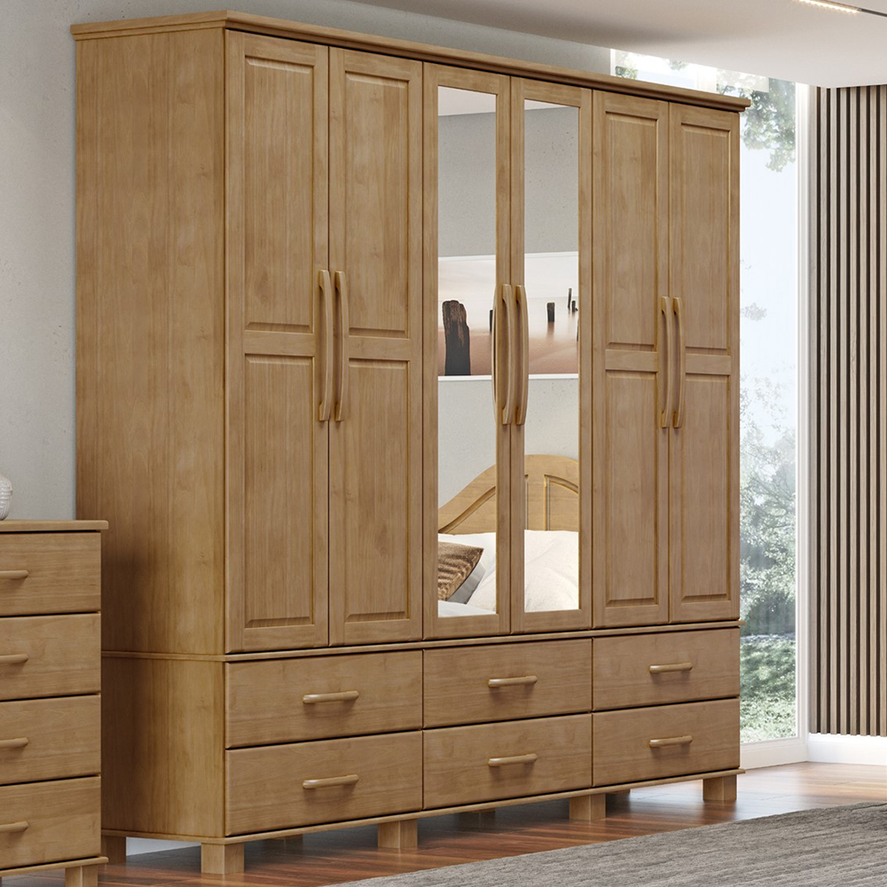 Guarda Roupa 6P 6G Espelho Madeira Maciça 248 cm 2254 Freijo Milani Store