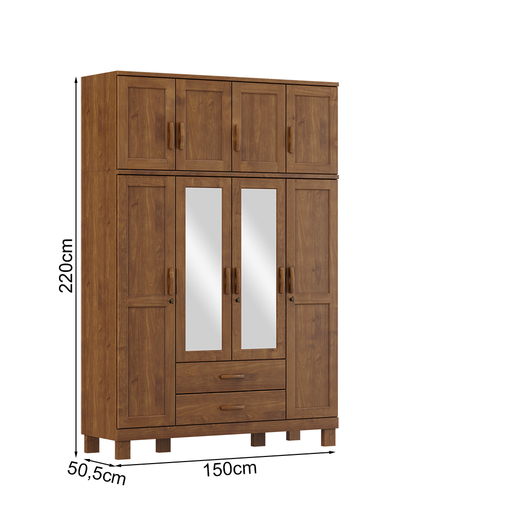 Guarda Roupa 8P 2G Espelho 150 cm 1285 Castanho Milani Store