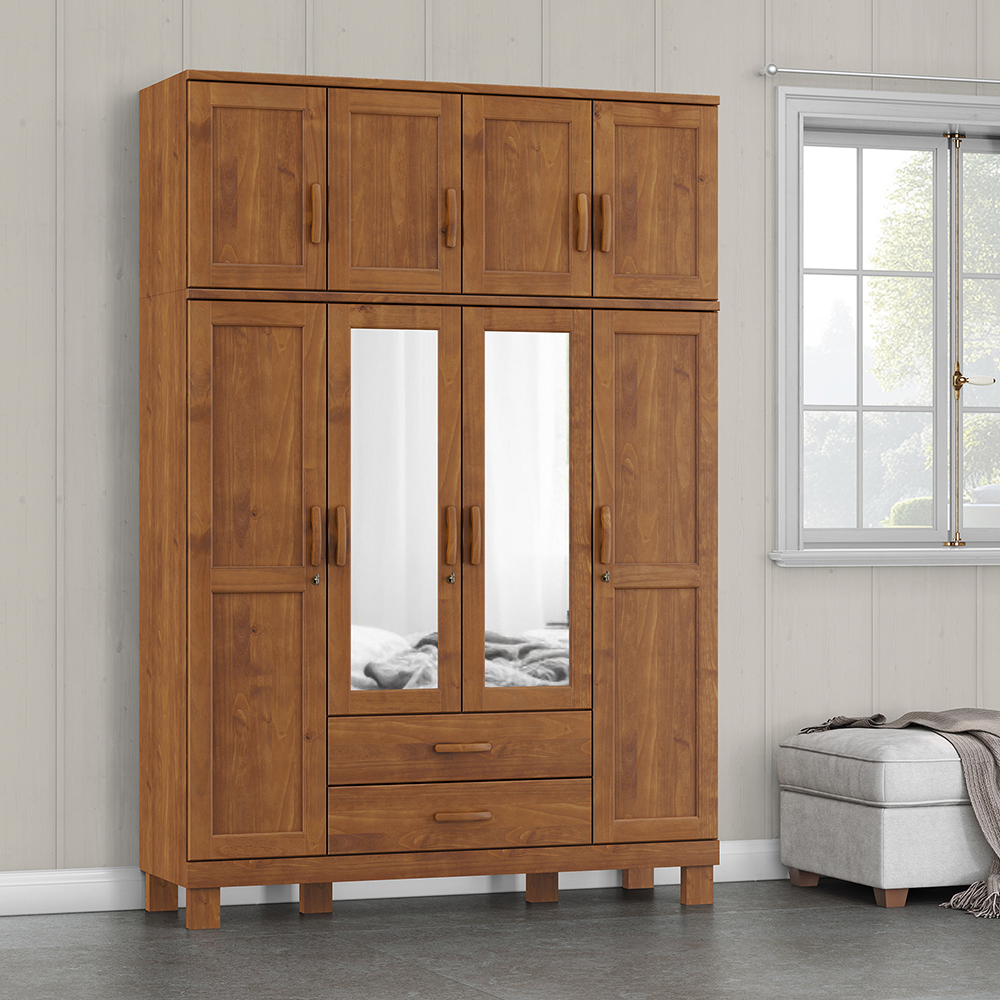 Guarda Roupa 8P 2G Espelho 150 cm 1285 Castanho Milani Store