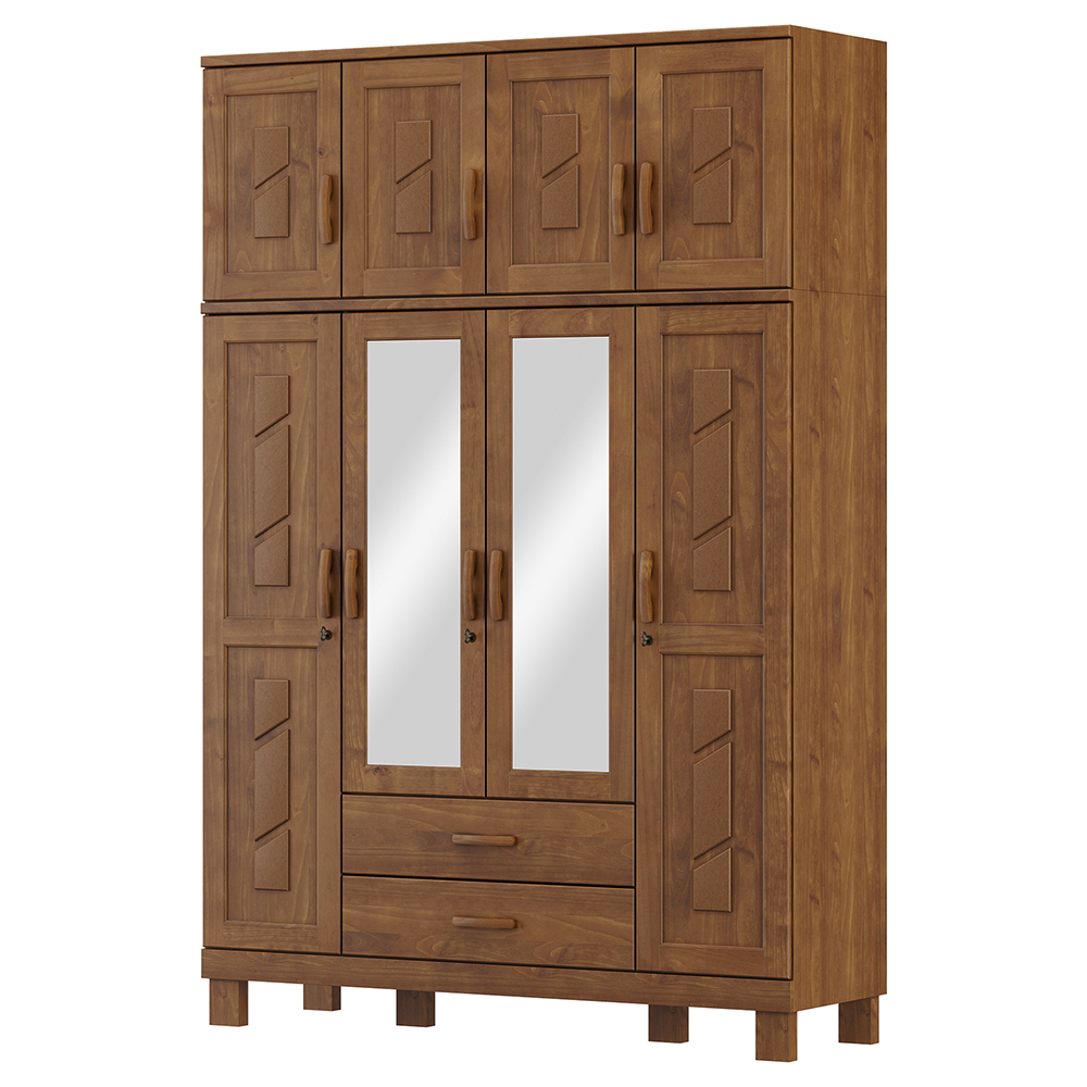 Guarda Roupa 8P 2G Espelho Com Aplique 150 cm 1275 Castanho Milani Store 