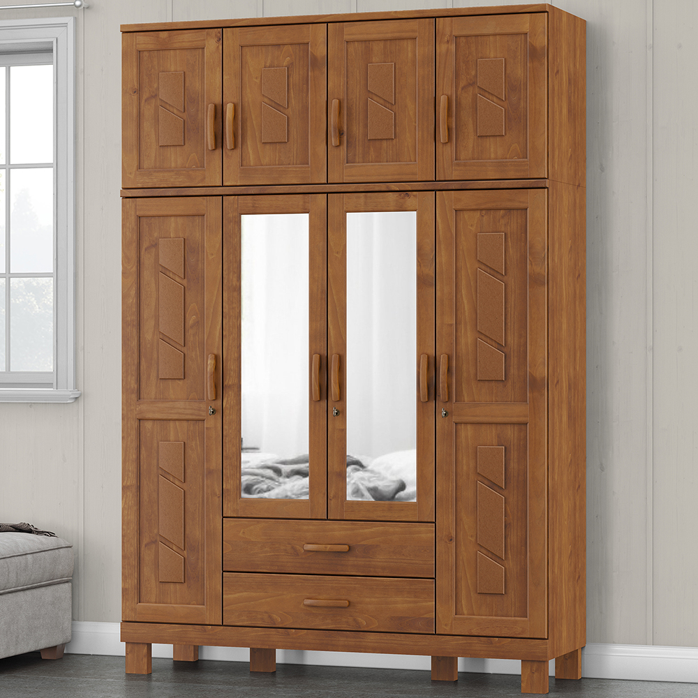 Guarda Roupa 8P 2G Espelho Com Aplique 150 cm 1275 Castanho Milani Store 
