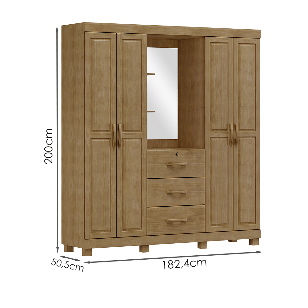 Guarda Roupa Capela Madeira Maciça 4P 3G 183 cm 1143 Freijo Milani Store