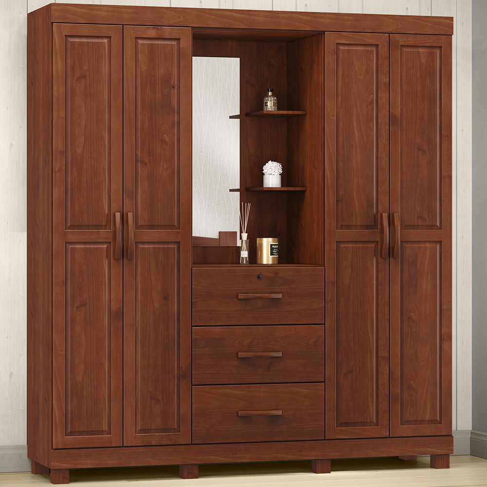 Guarda Roupa Capela Madeira Maciça 4P 3G 183 cm 1143 Imbuia Milani Store