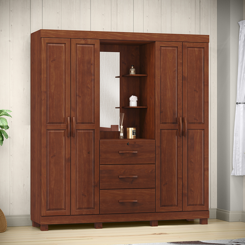 Guarda Roupa Capela Madeira Maciça 4P 3G 183 cm 1143 Imbuia Milani Store