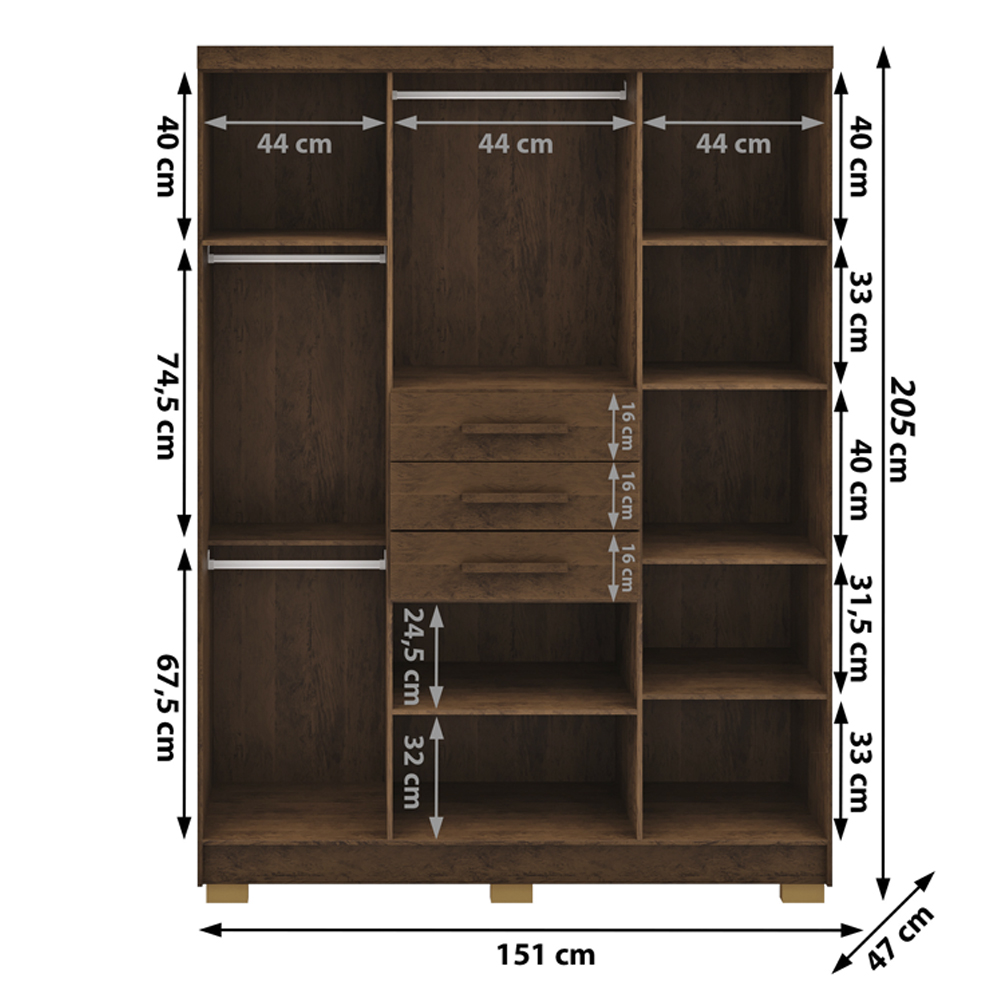 Guarda Roupa Casal 151 cm 6 Portas 3G 10020 Imbuia VLR