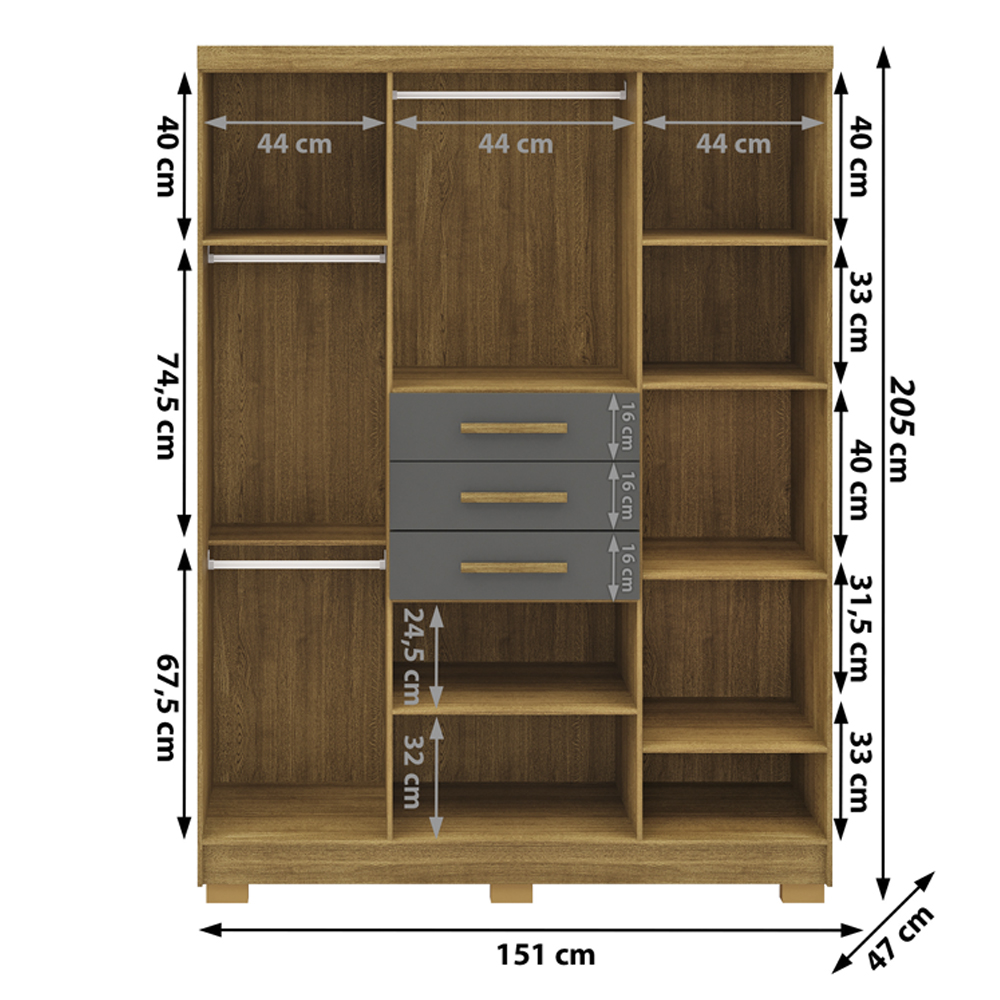 Guarda Roupa Casal 151 cm 6 Portas 3G 10020 Nature Alasca VLR