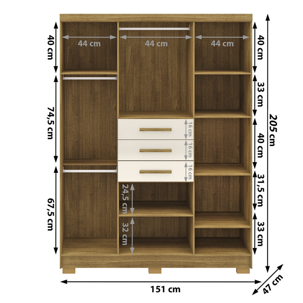 Guarda Roupa Casal 151 cm 6 Portas 3G 10020 Nature Champanhe VLR