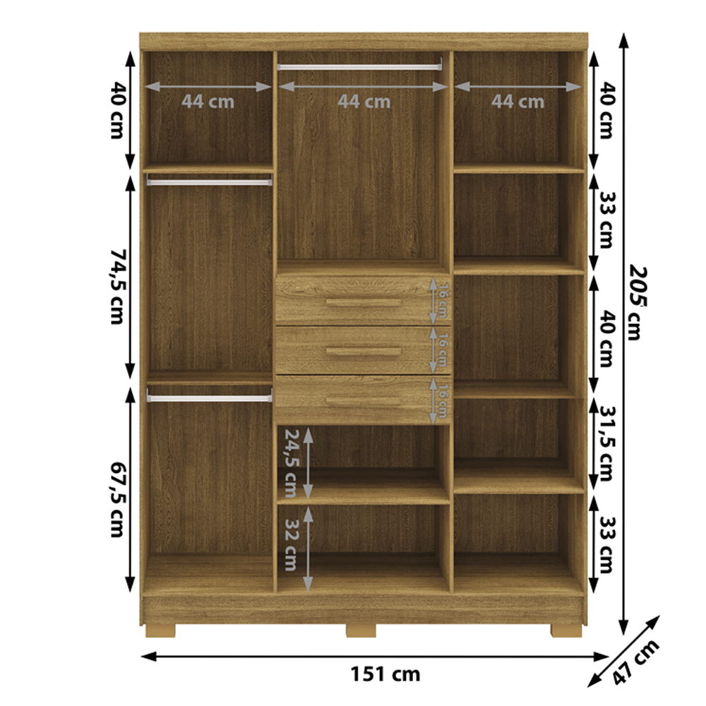 Guarda Roupa Casal 151 cm 6 Portas 3G 10020 Nature VLR