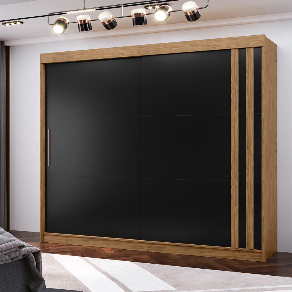Guarda Roupa Casal 2P Correr MDF 244 cm RD024 Freijo Nero MXM