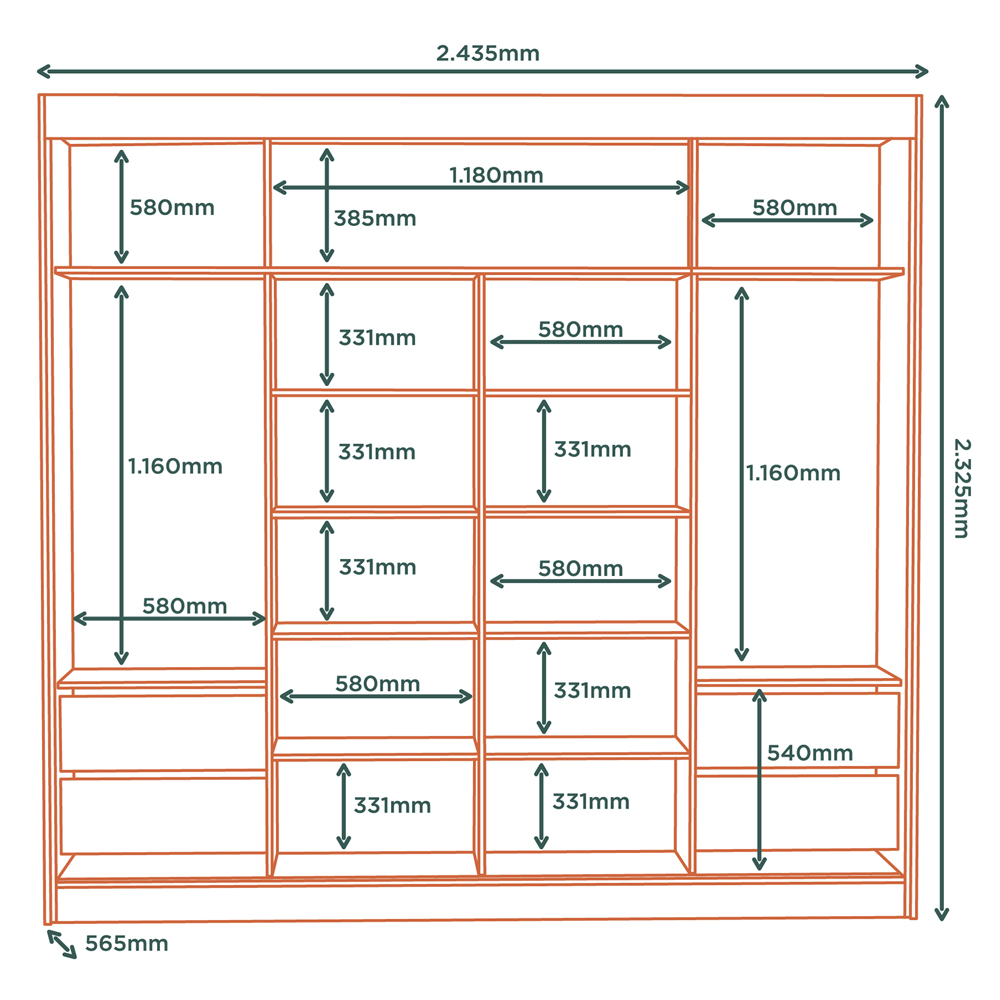 Guarda Roupa Casal 2P Correr MDF 244 cm RD024 Freijo Off White MXM
