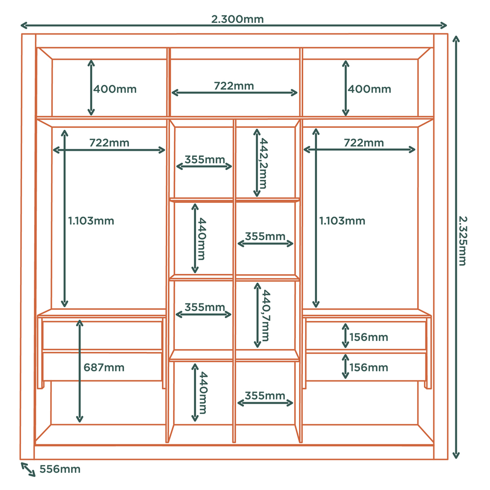 Guarda Roupa Casal 2PT Correr MDF 231 cm TPL RD033 Castanho MXM