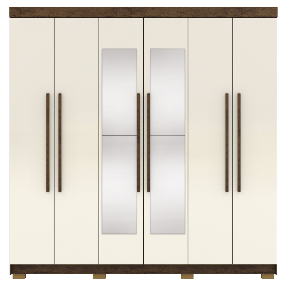 Guarda Roupa Casal 6 Portas 2G Espelho 218 cm Imbuia Champanhe VLR
