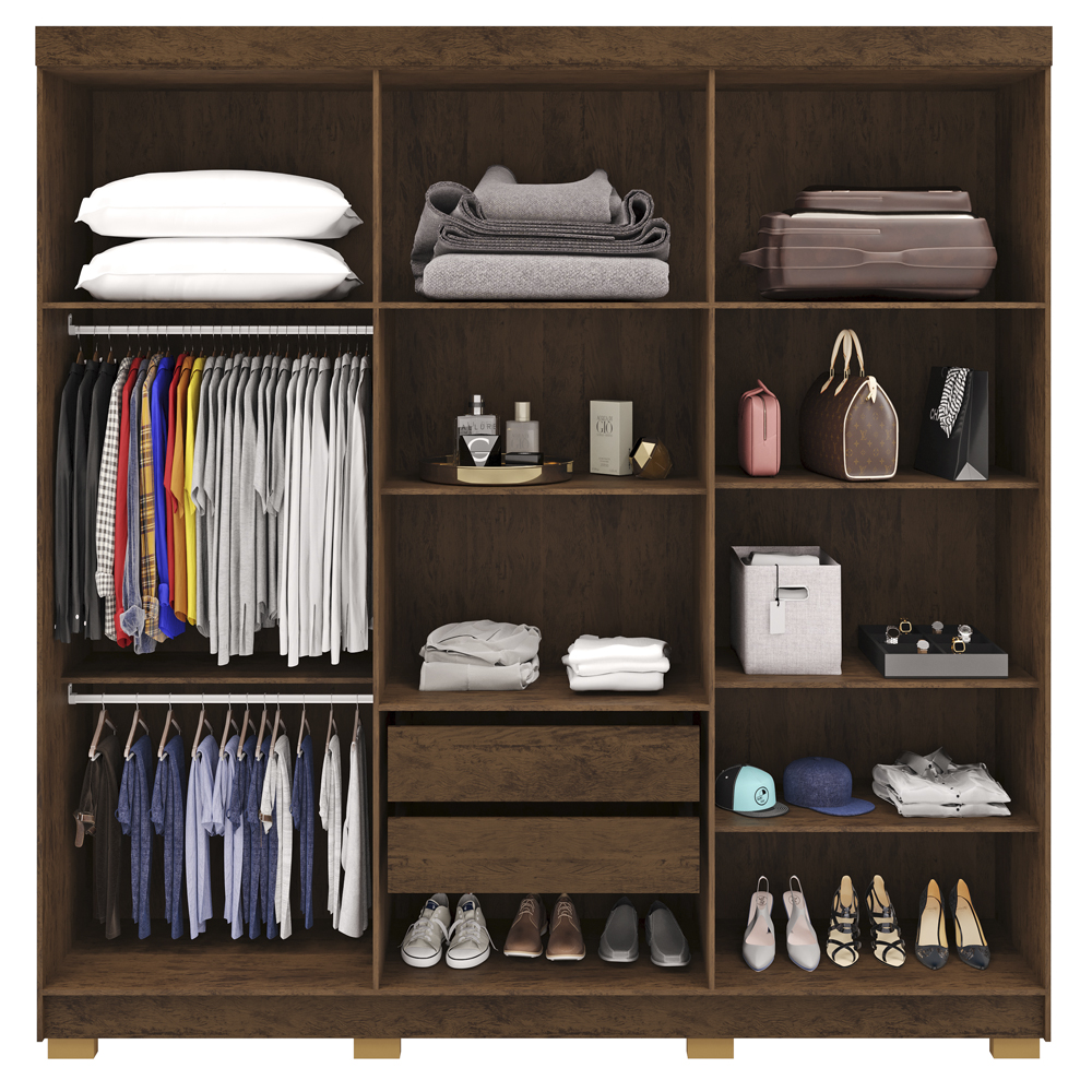 Guarda Roupa Casal 6 Portas 2G Espelho 218 cm Imbuia Champanhe VLR