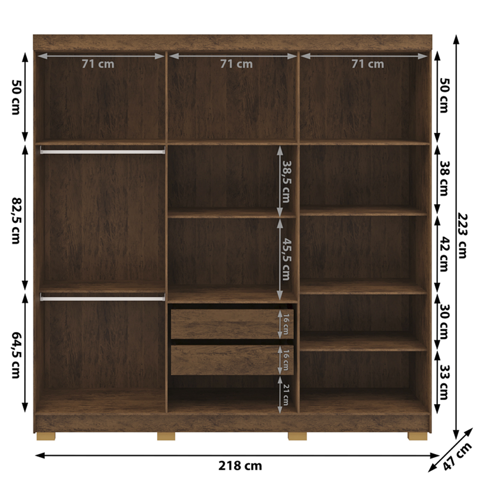 Guarda Roupa Casal 6 Portas 2G Espelho 218 cm Imbuia Champanhe VLR