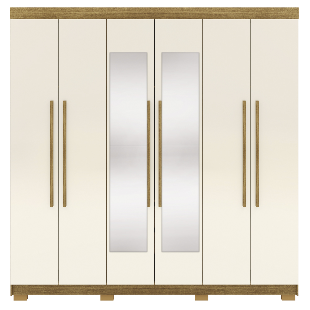 Guarda Roupa Casal 6 Portas 2G Espelho 218 cm Nature Champanhe VLR
