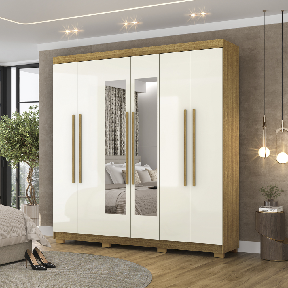 Guarda Roupa Casal 6 Portas 2G Espelho 218 cm Nature Champanhe VLR