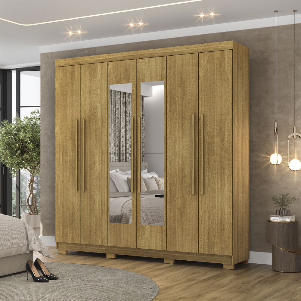 Guarda Roupa Casal 6 Portas 2G Espelho 218 cm Nature VLR