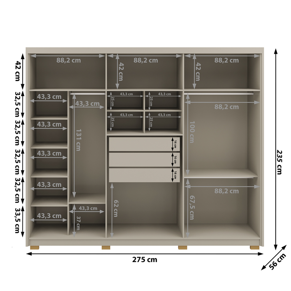 Guarda Roupa Casal 6 Portas 3 Gavetas MDF 275 cm Fend VLR