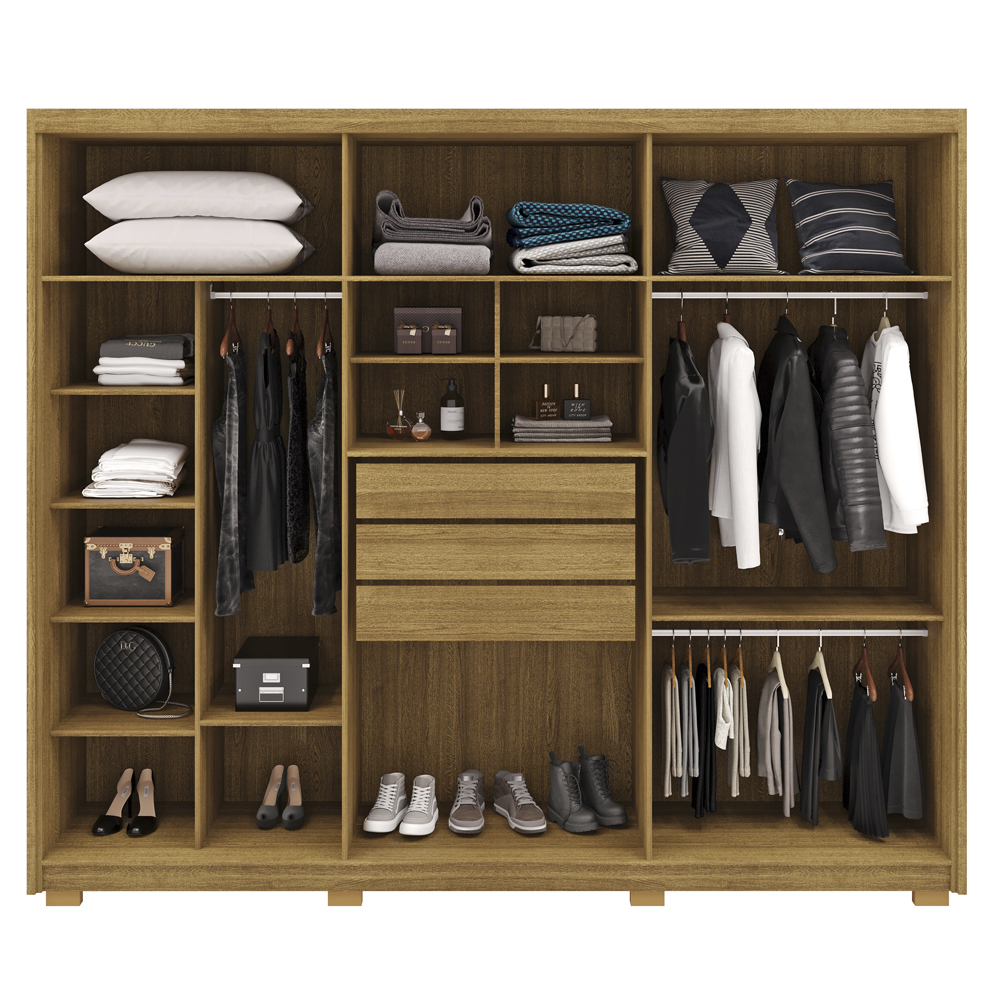 Guarda Roupa Casal 6 Portas 3 Gavetas MDF 275 cm Nature Fend VLR