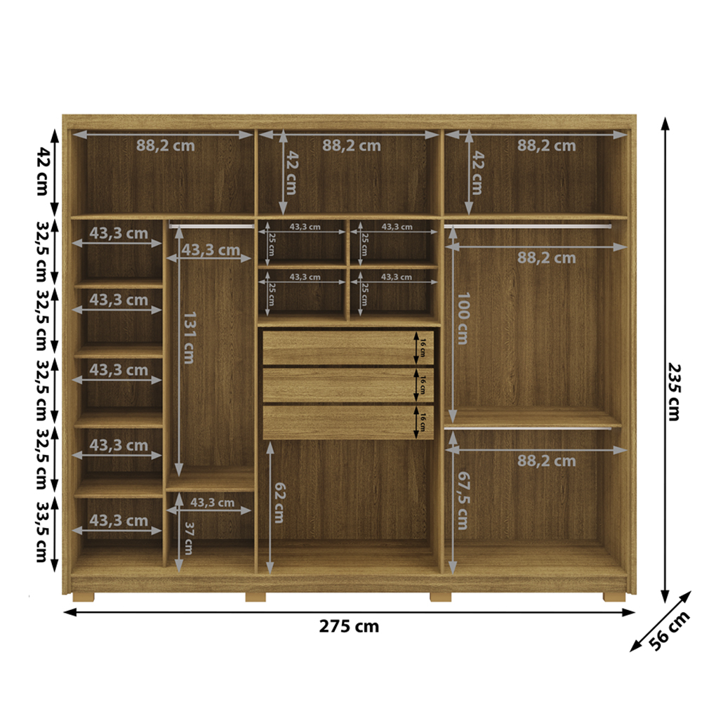 Guarda Roupa Casal 6 Portas 3 Gavetas MDF 275 cm Nature Fend VLR