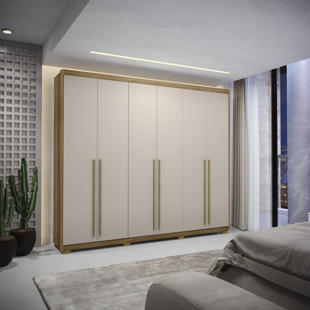 Guarda Roupa Casal 6 Portas 3 Gavetas MDF 275 cm Nature Fend VLR