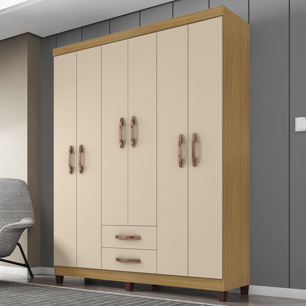 Guarda Roupa Casal 6 Portas 3562 Carvalho Off White INCC