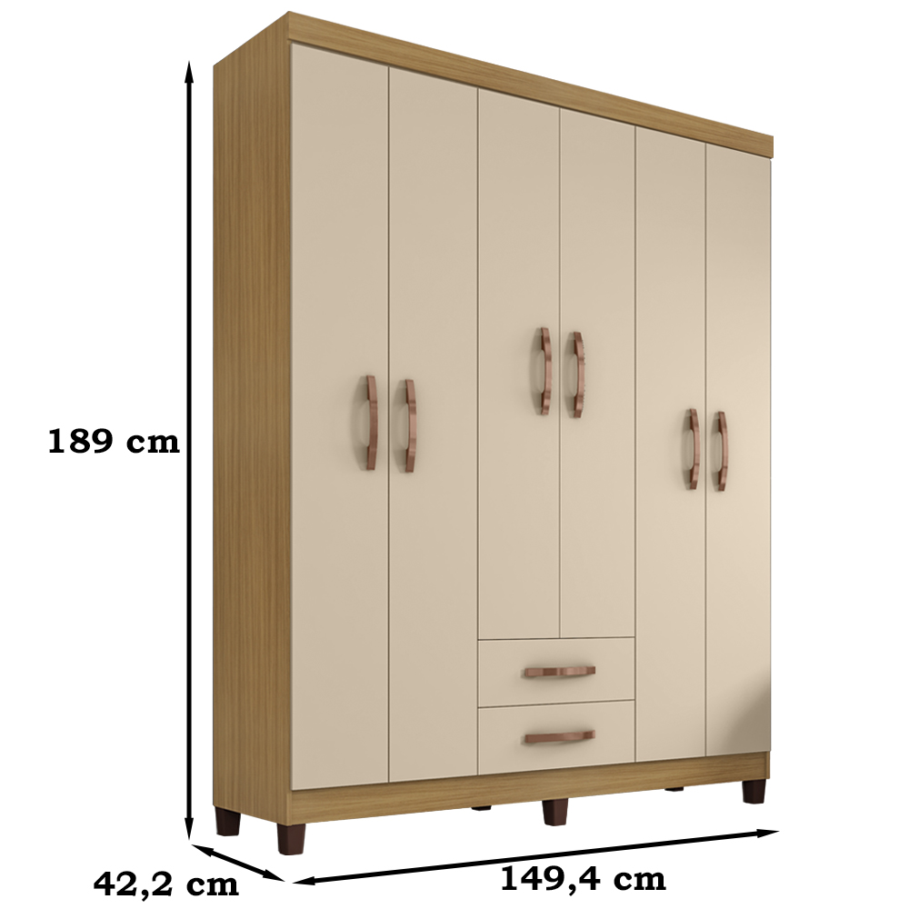 Guarda Roupa Casal 6 Portas 3562 Carvalho Off White INCC