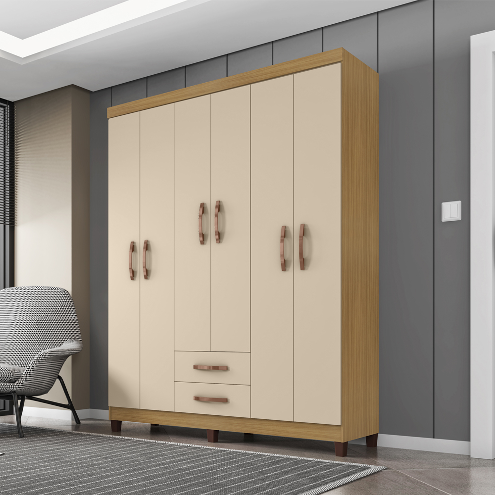 Guarda Roupa Casal 6 Portas 3562 Carvalho Off White INCC